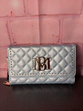 Badgley Mischka Blue Metal Crossbody with Gold MB Logo